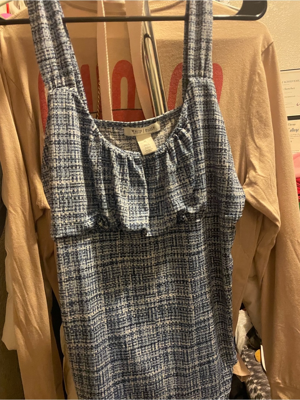White House Black Market Blue Tweed Ruffle Camisole